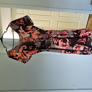 New York & Company Pink and Black Tie Front Midi Dress